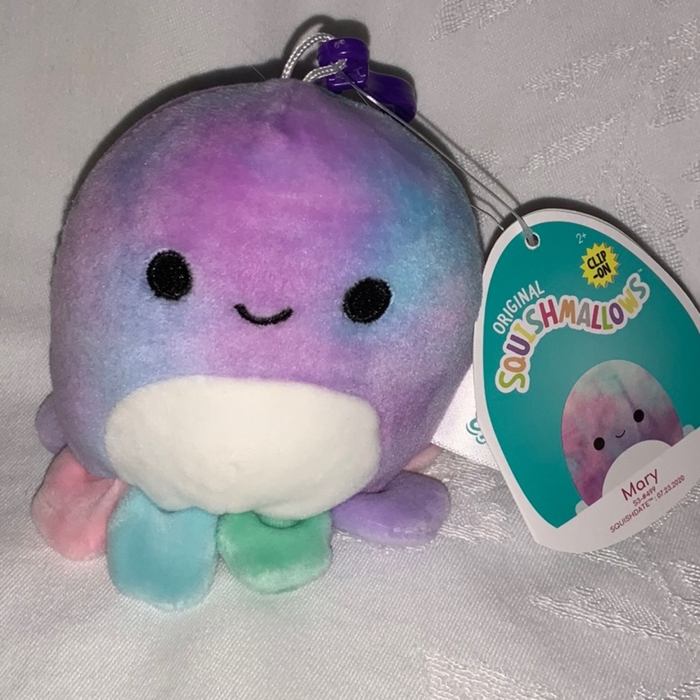 Squishmallows Mary The Octopus Rainbow Tie Dye 3” Clip NWT Ocean Bag Charm